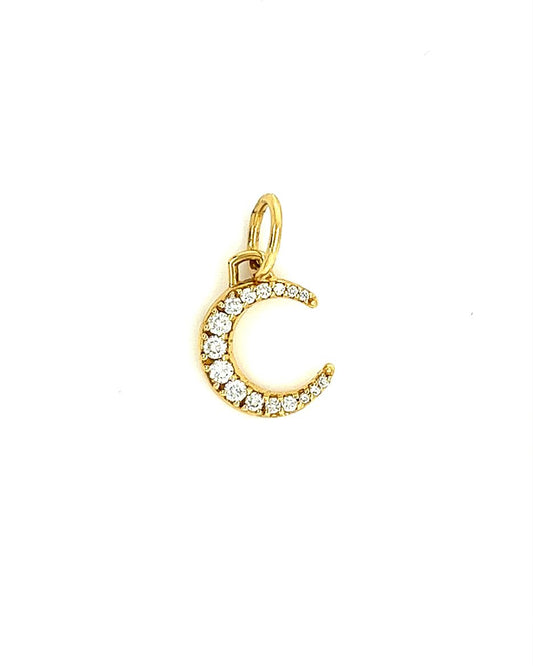 18KT YELLOW GOLD DIAMOND CRESCENT MOON PENDANT