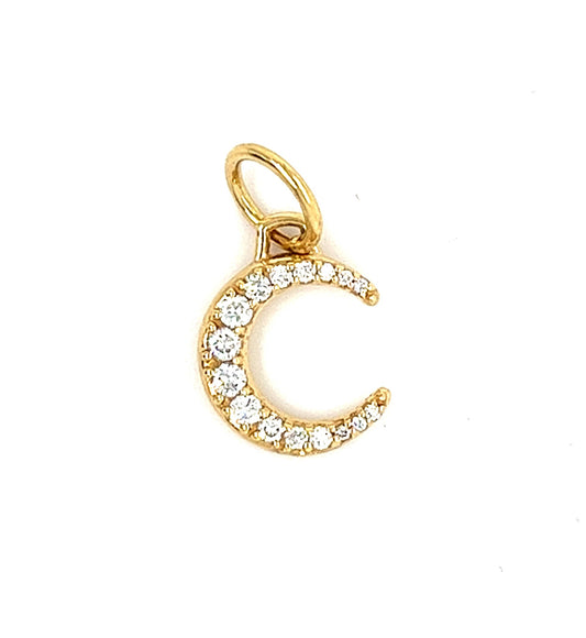 18KT YELLOW GOLD DIAMOND CRESCENT MOON PENDANT