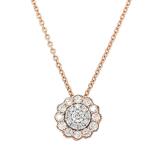 10KT TWO TONE GOLD DIAMOND FLOWER PENDANT