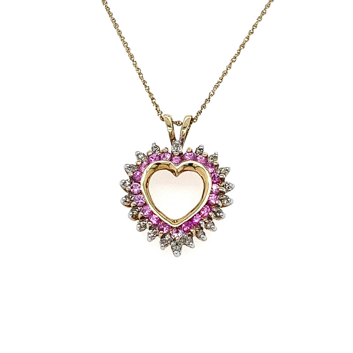 10KT YELLOW GOLD PINK ZIRCONIA AND DIAMONDS PENDANT