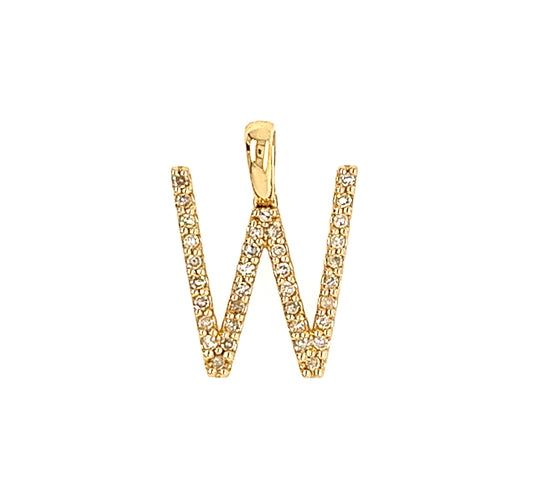 14KT YELLOW GOLD DIAMOND LETTER "W" PENDANT