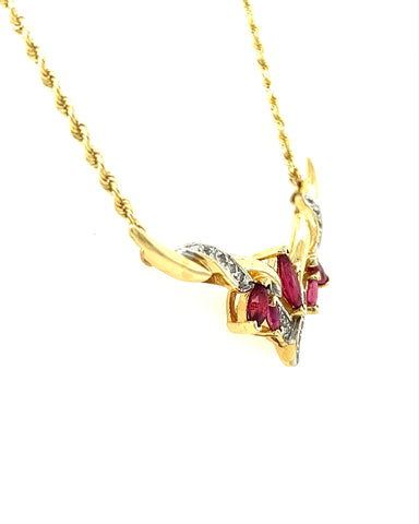 14KT YELLOW GOLD DIAMOND AND RUBY NECKLACE