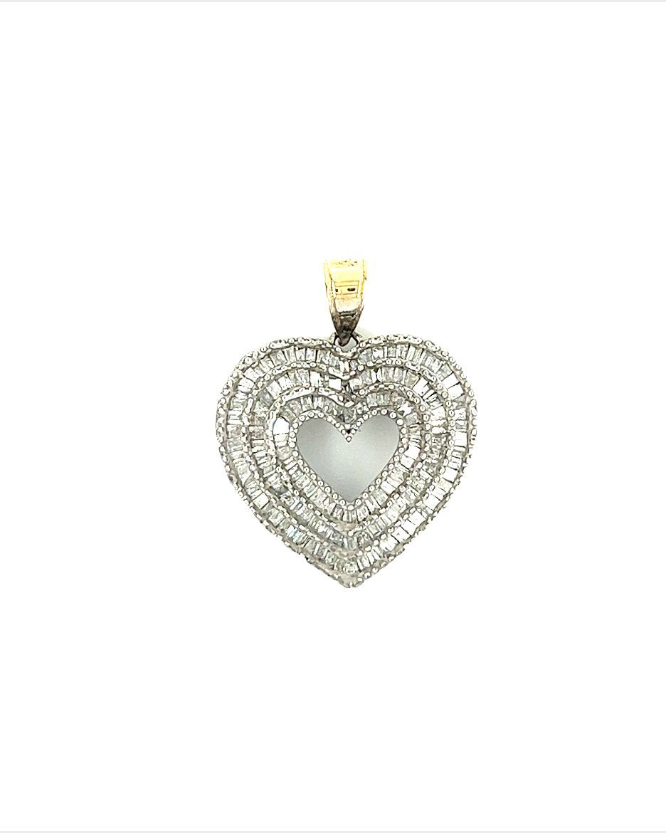 14KT YELLOW GOLD DIAMOND BAGUETTE HEART PENDANT