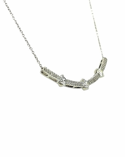 14KT WHITE GOLD ELEGANT DIAMOND CURB BAR PENDANT