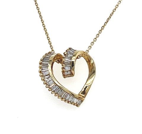 14KT YELLOW GOLD DIAMOND BAGUETTE HEART PENDANT