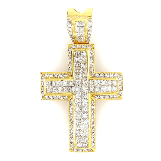 18KT YELLOW GOLD BIG DIAMOND CROSS PENDANT