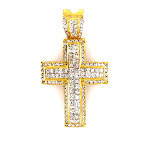 18KT YELLOW GOLD BIG DIAMOND CROSS PENDANT