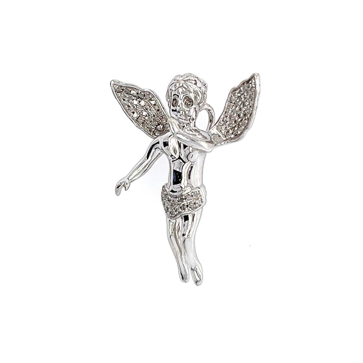 10KT WHITE GOLD DIAMOND ANGEL PENDANT