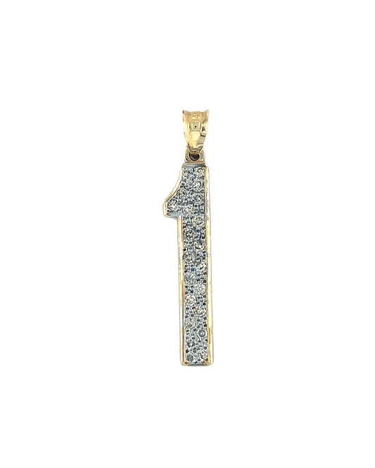 14KT YELLOW GOLD DIAMOND NUMBER 1 PENDANT