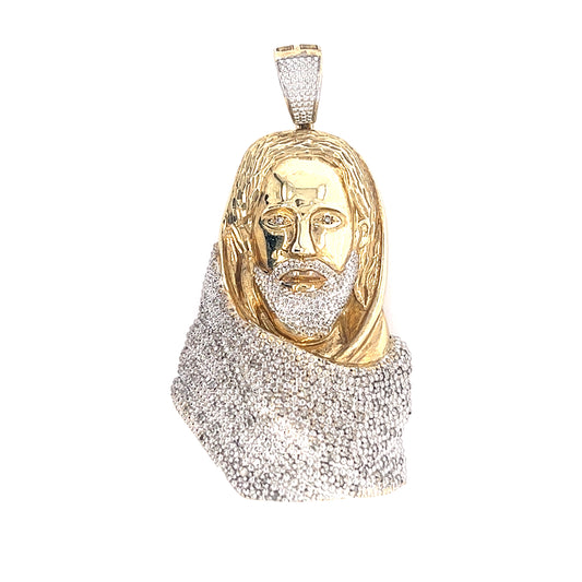 10KT YELLOW GOLD DIAMOND HANDMADE JESUS PENDANT