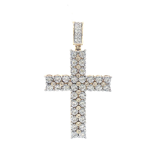 14KT YELLOW GOLD 2 ROW DIAMONDS CROSS CHARM