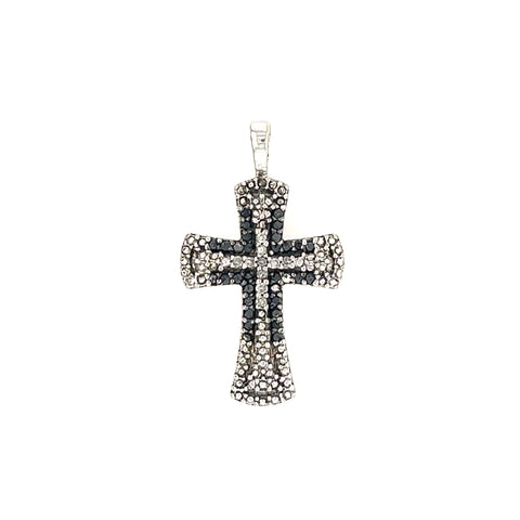 10KT WHITE GOLD BLACK AND CLEAR DIAMOND CROSS