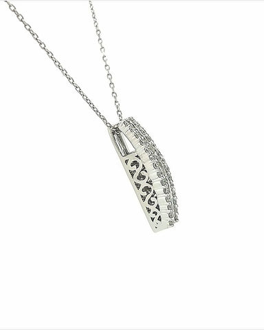 14KT WHITE GOLD ROUND AND BAGUETTE PENDANT