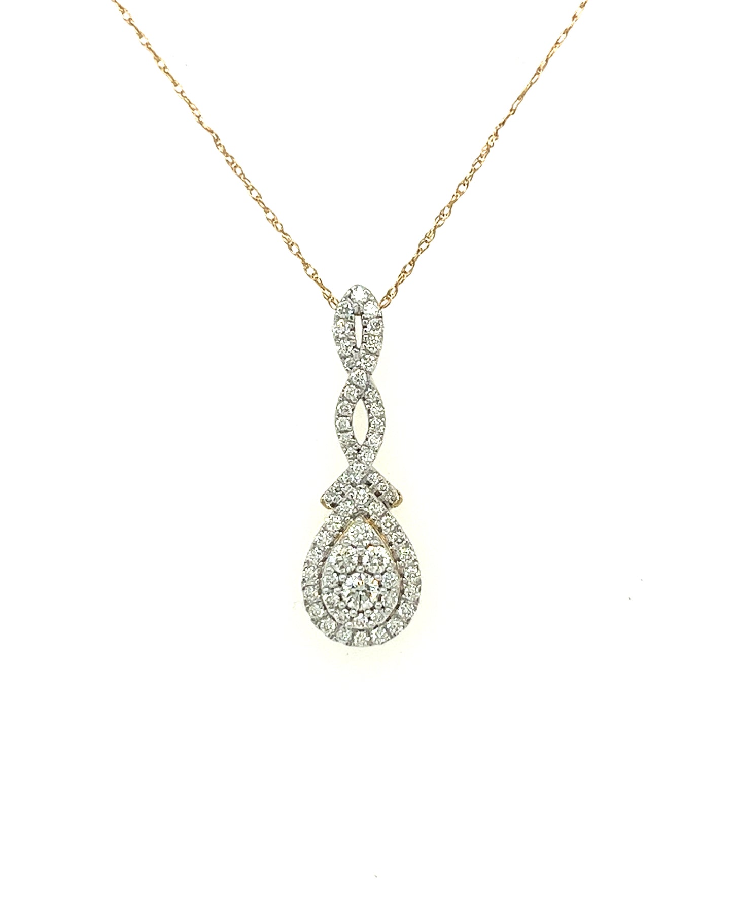 14KT YELLOW GOLD DIAMOND INFINITY DROP PENDANT