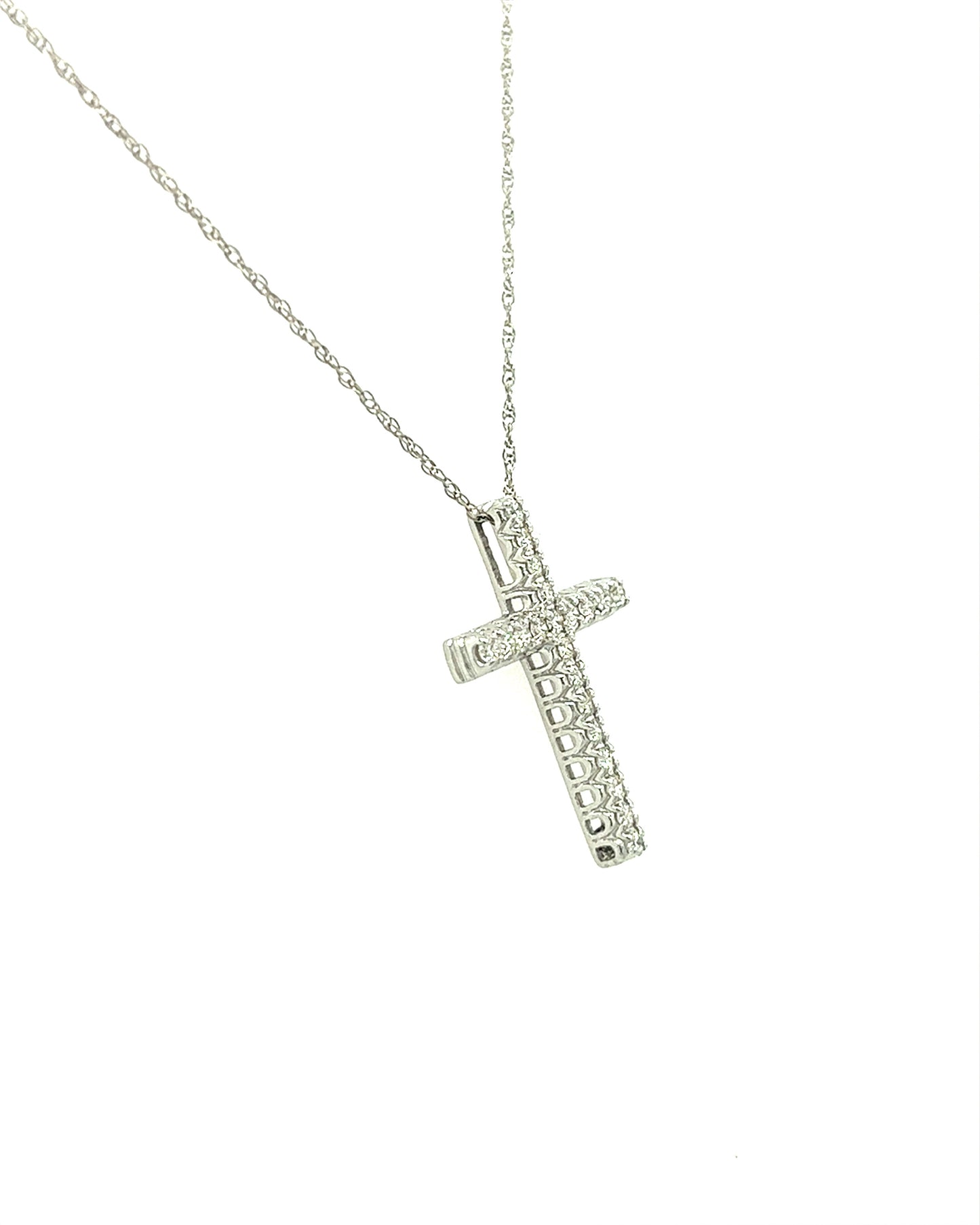 14KT WHITE GOLD DAINTY DIAMOND CROSS PENDANT