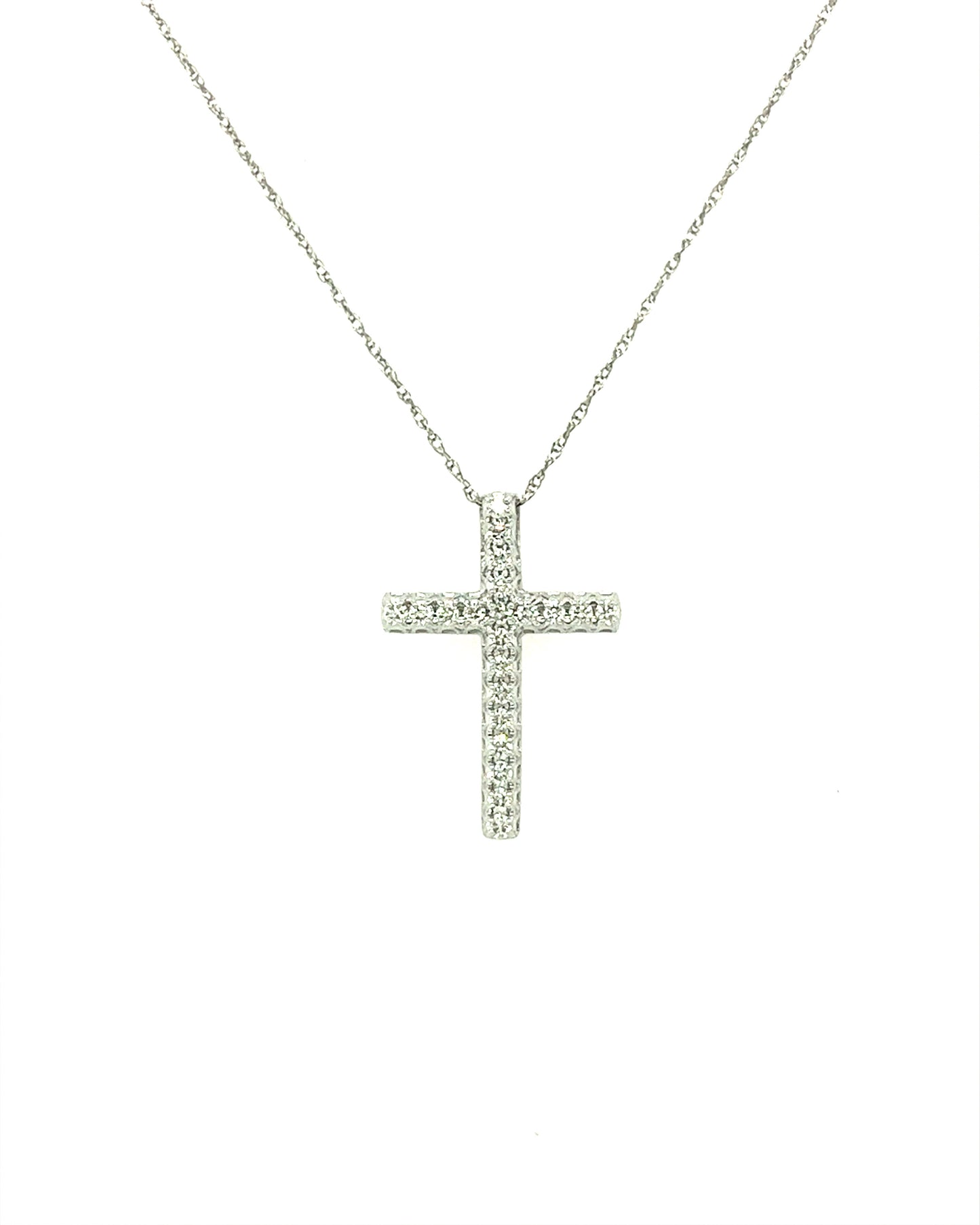 14KT WHITE GOLD DAINTY DIAMOND CROSS PENDANT