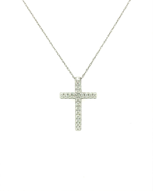 14KT WHITE GOLD DAINTY DIAMOND CROSS PENDANT