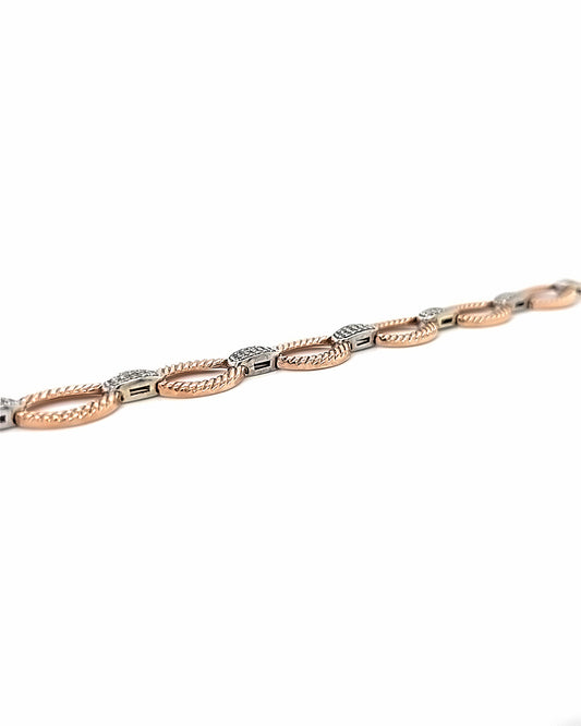 14KT WHITE AND ROSE GOLD ROPE STYLE WITH DIAMONDS BRACELET 6.5"