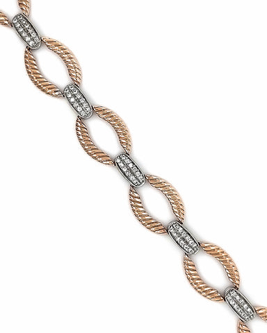 14KT WHITE AND ROSE GOLD ROPE STYLE WITH DIAMONDS BRACELET 6.5"