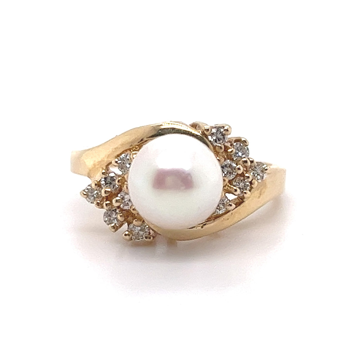 14KT YELLOW GOLD PEARL DIAMOND RING