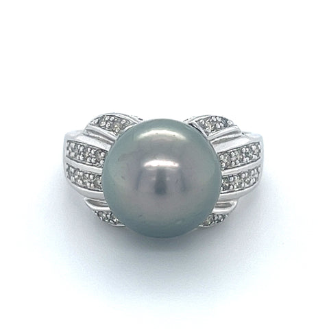 14KT WHITE GOLD DIAMOND RING WITH FRESH WATER PEARL