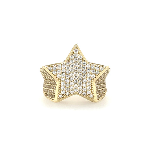 10KT YELLOW GOLD STAR CZ MENS RING