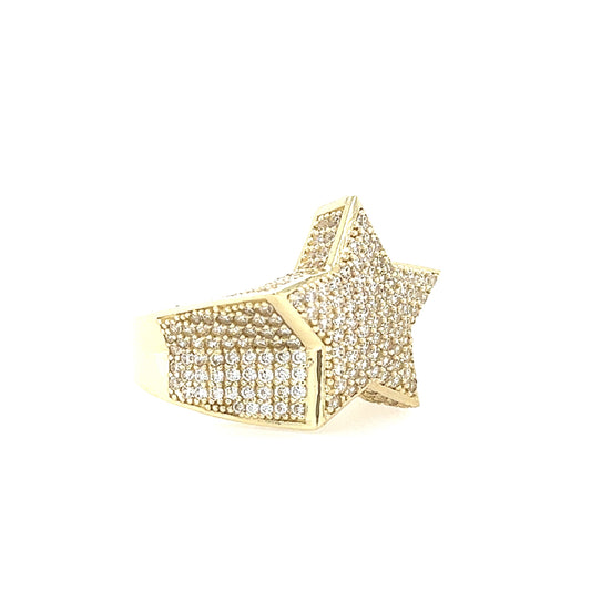 10KT YELLOW GOLD STAR CZ MENS RING