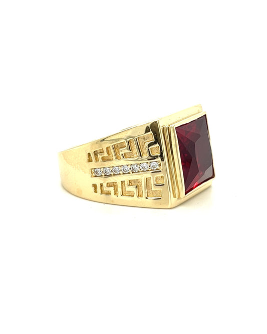 14KT YELLOW GOLD RUBY MEN'S RING