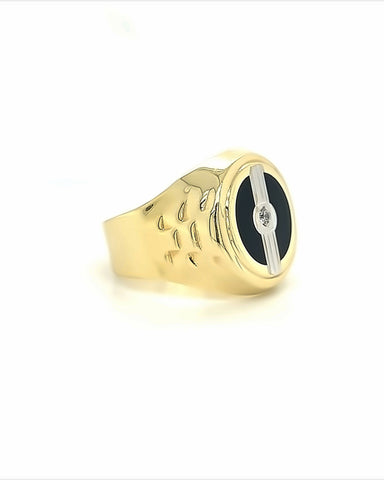 14 YELLOW GOLD FANCY ONYX MENS RING