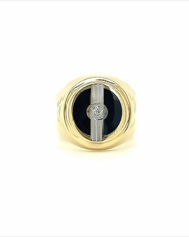 14 YELLOW GOLD FANCY ONYX MENS RING