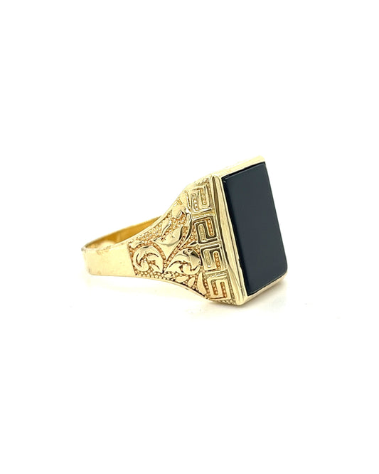 10KT YELLOW GOLD ONYX SIGN RING LOOK