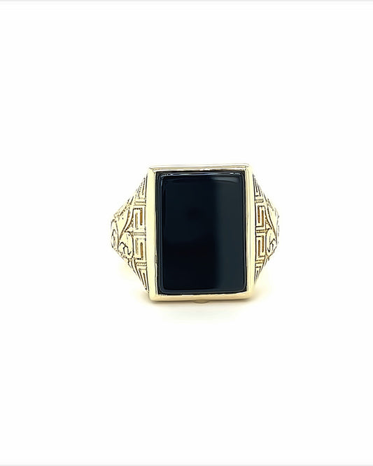 10KT YELLOW GOLD ONYX SIGN RING LOOK