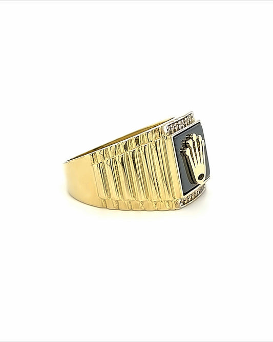 10KT YELLOW GOLD CROWN ON ONYX MEN'S RING