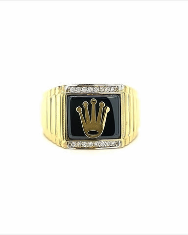 10KT YELLOW GOLD CROWN ON ONYX MEN'S RING