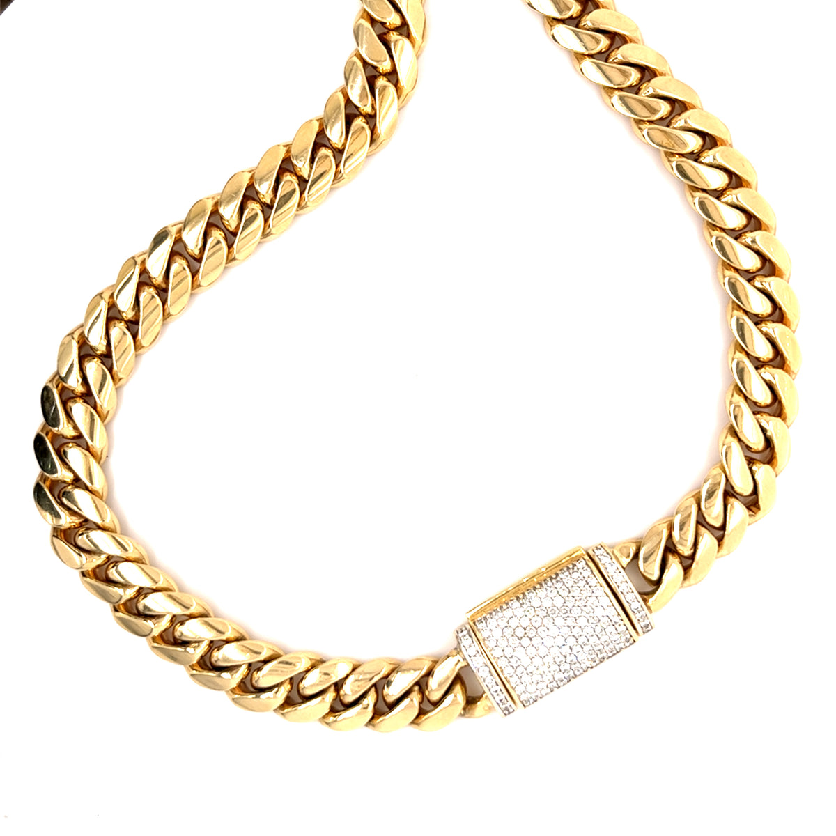 10KT YELLOW GOLD CUBAN CHAIN WITH DIAMOND LOCK 3.50 TDW