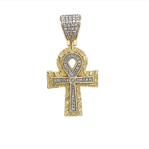 10KT YELLOW GOLD DIAMOND ANKH CHARM BAIL OF DIAMONDS