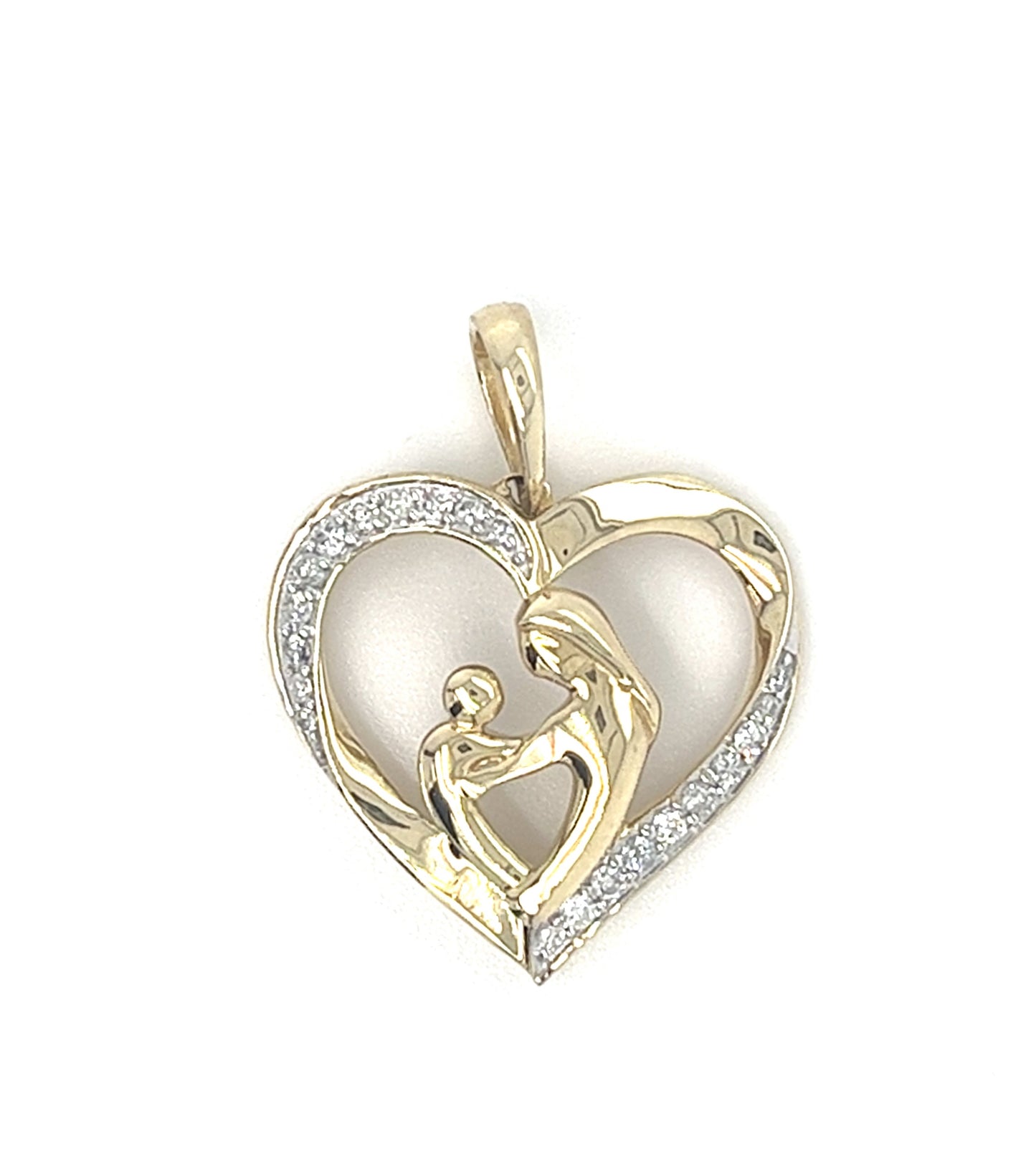 10KT YELLOW GOLD DIAMOND HEART MOM AND BABY CHARM