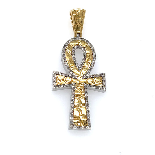 10KT YELLOW GOLD DIAMOND ANKH NUGGET CHARM