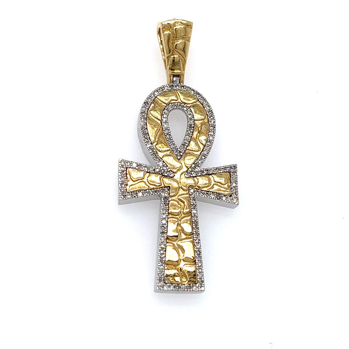 10KT YELLOW GOLD DIAMOND ANKH NUGGET CHARM