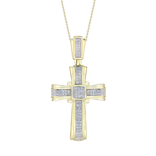 MEN'S CROSS 1/3 CT ROUND DIAMOND 10K YELLOW GOLD