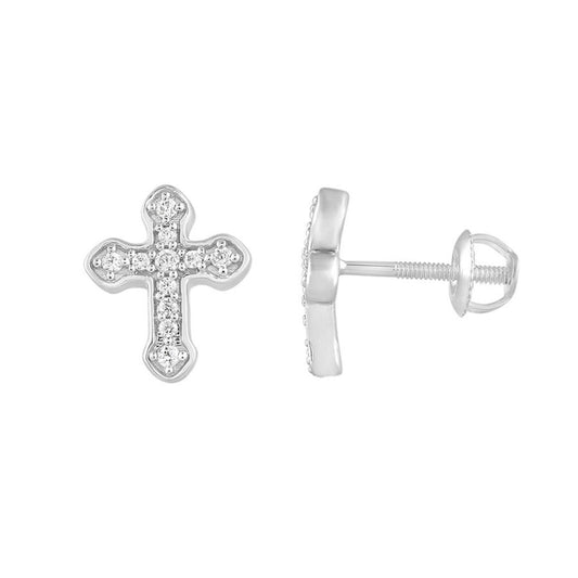 UNISEX EARRINGS 1/6 CT ROUND DIAMOND 10K WHITE GOLD