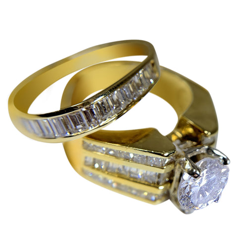 18 KT YELLOW GOLD ENGAGEMENT RING AND WEDDING BAND - 4.71 CT