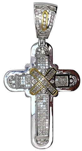 14K - TT Gold Mens Diamond Cross Pendant - 7.18 Ctw