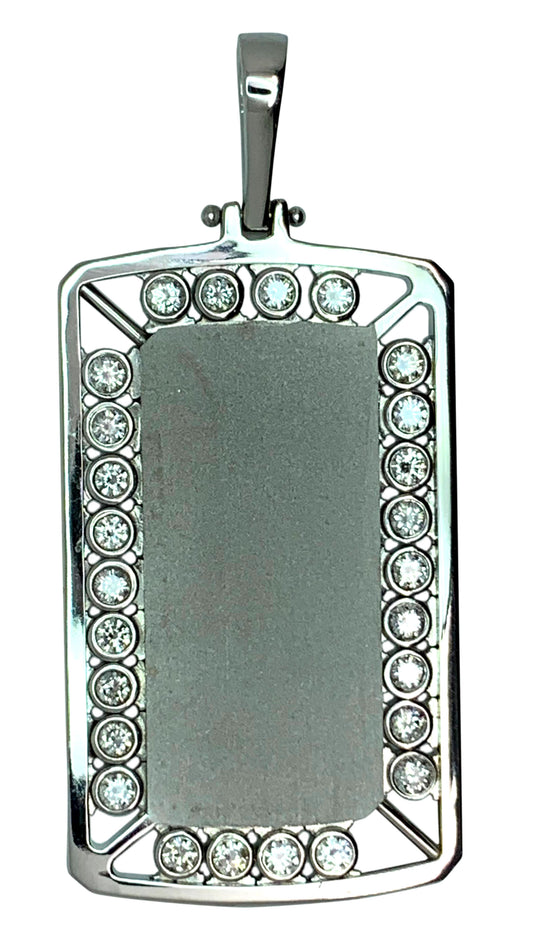 14 KT - White Gold Mens Diamond Dog Tag Pendant with Motion Bezel Diamonds - 2.78 Ctw