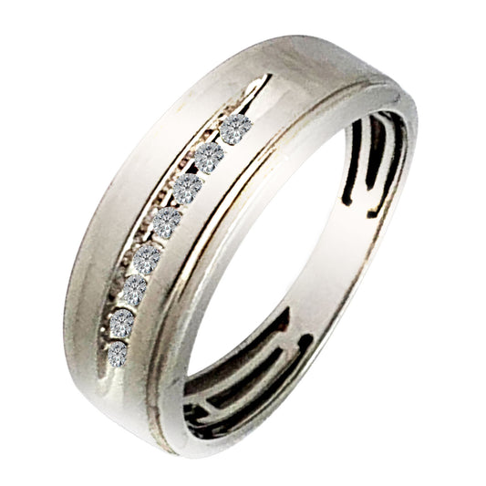 10 KT WHITE GOLD ROUND DIAMOND WEDDING BAND - 0.10 CT