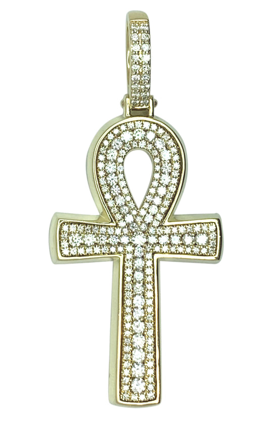 14 KT - Yellow Gold The Ankh Cross Men Diamond Pendant - 4.12 CT