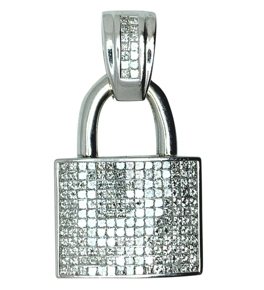 14 KT - White Gold Padlock Diamond Pendant - 8.50 CT