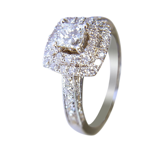 18 KT WHITE GOLD - GORGEOUS PRINCESS DIAMOND RING - 1.29 CT