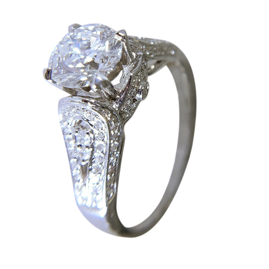 14 KT WHITE GOLD - ROUND DIAMOND RING - 2.9 CT