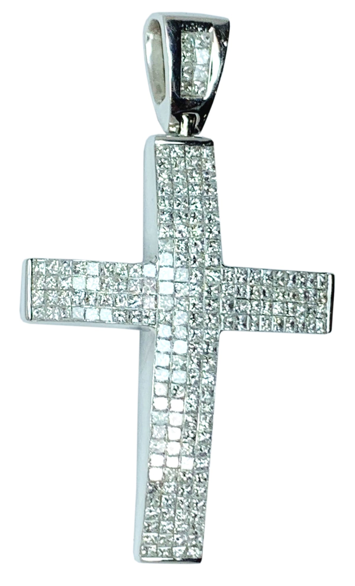 14KT - White Gold Mens Diamond Cross Pendant - 3.16 Ctw